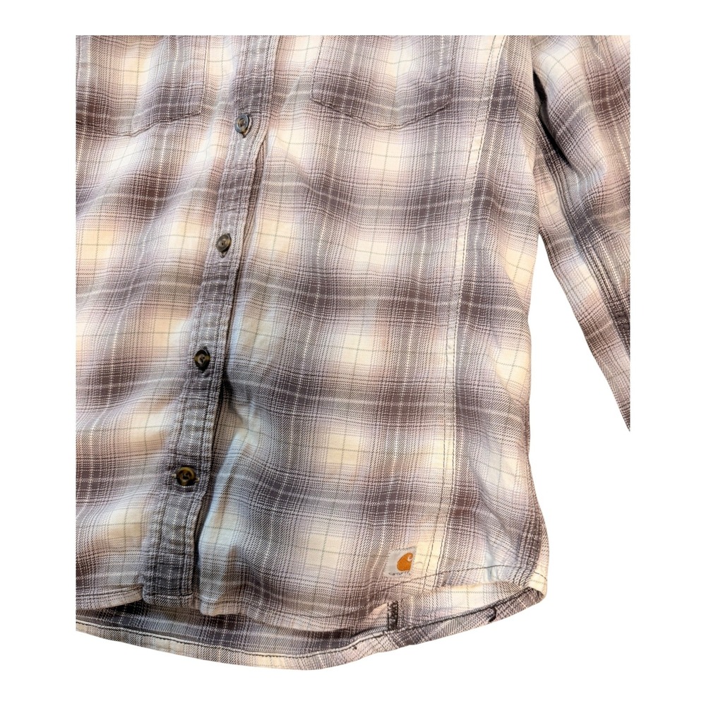Carhartt Womens Flannel Shirt S Brown Plaid Button Up Long Sleeve Outdoors Cozy - Picture 8 of 8